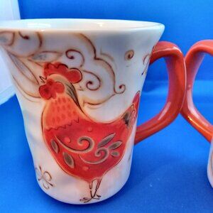 set of 2 Pier 1 Gallo large ironstone coffee mugs rooster design